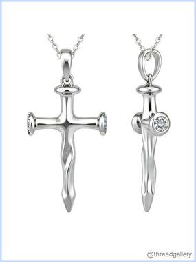 14K Gold Plated Twisted Sword Cross Pendant Necklace Cubic Zirconia Rolo Chain